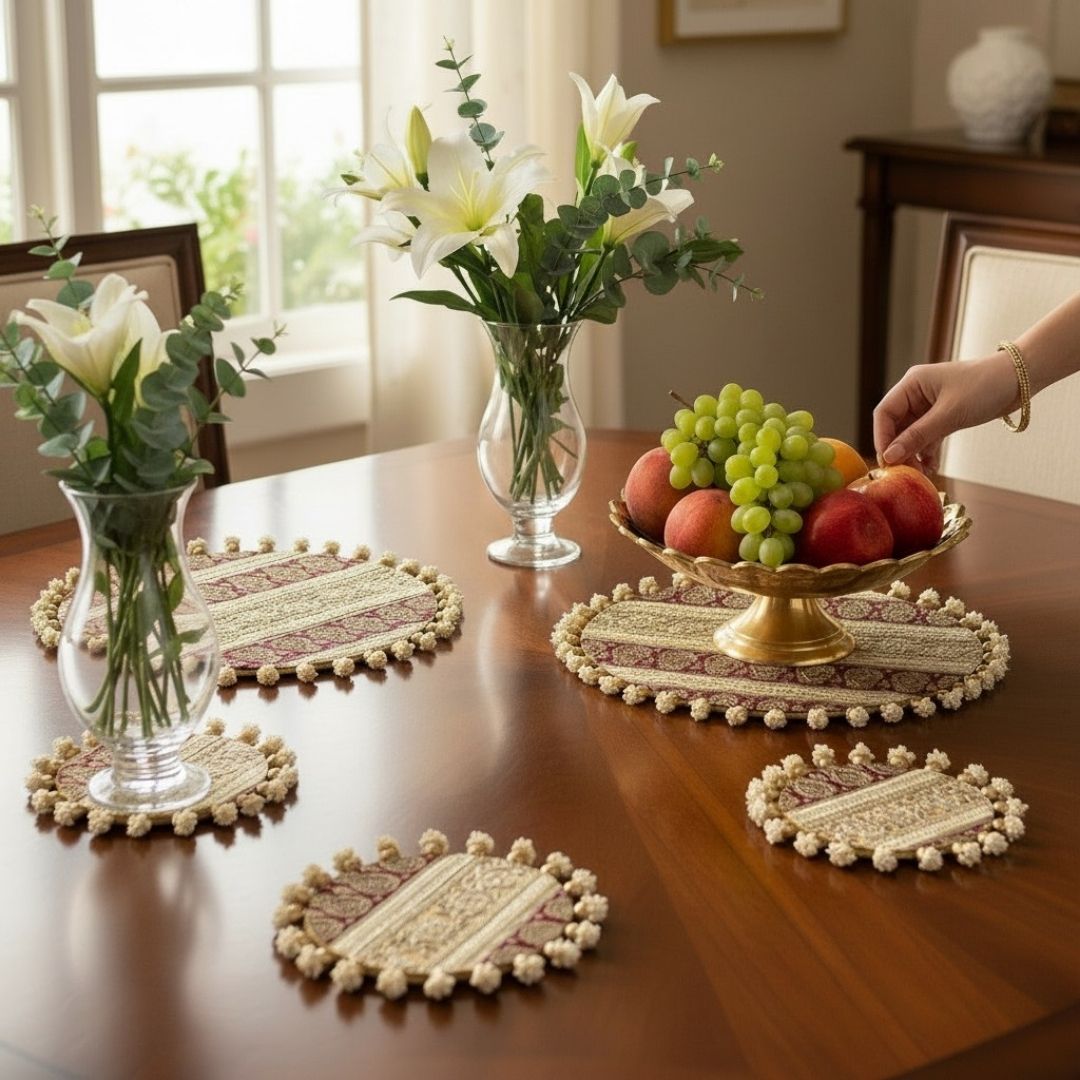 Luxury Handcrafted Decorative Platter Set for Pooja, Weddings & Festive Home Decor | Set of 5 MDF Trays