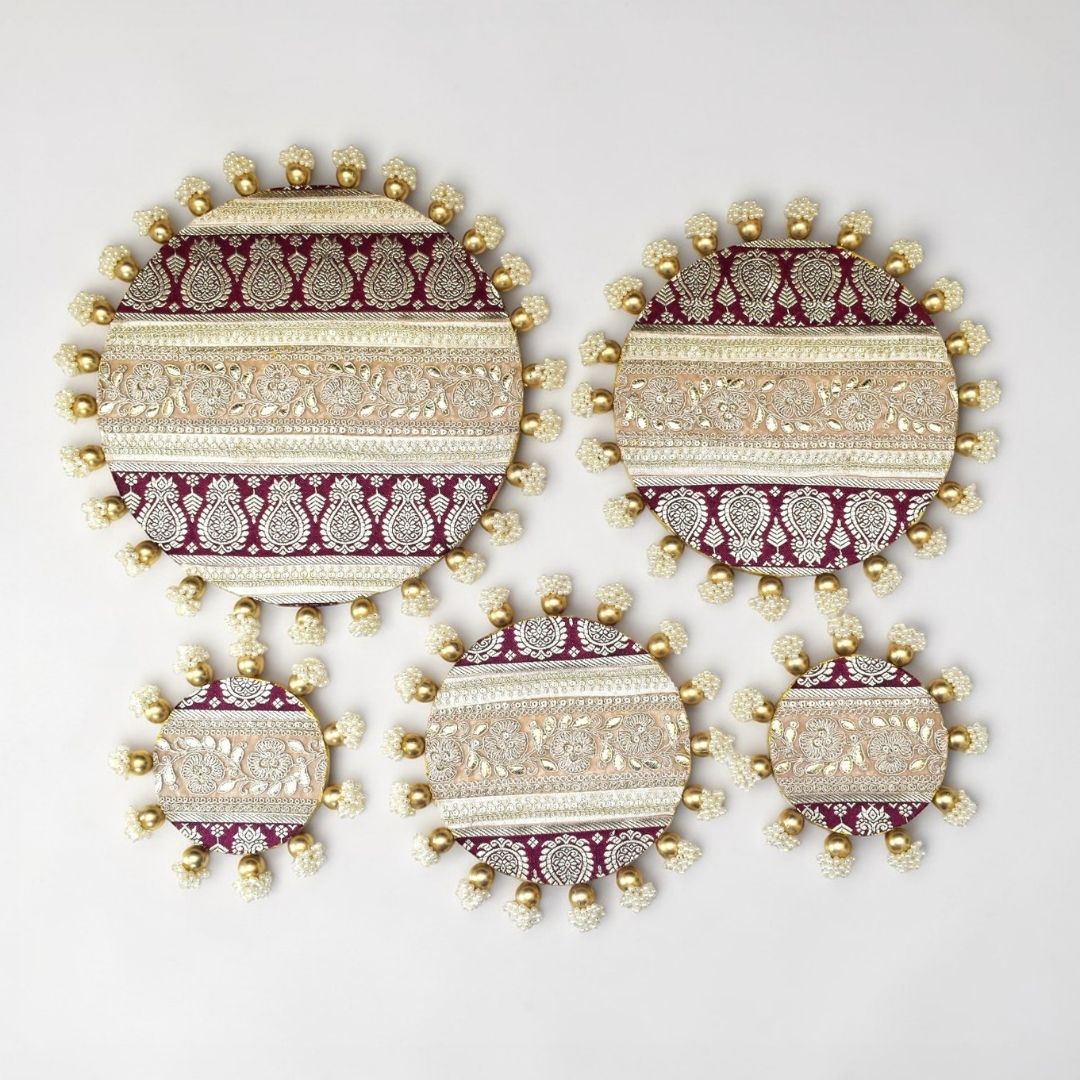 Luxury Handcrafted Decorative Platter Set for Pooja, Weddings & Festive Home Decor | Set of 5 MDF Trays