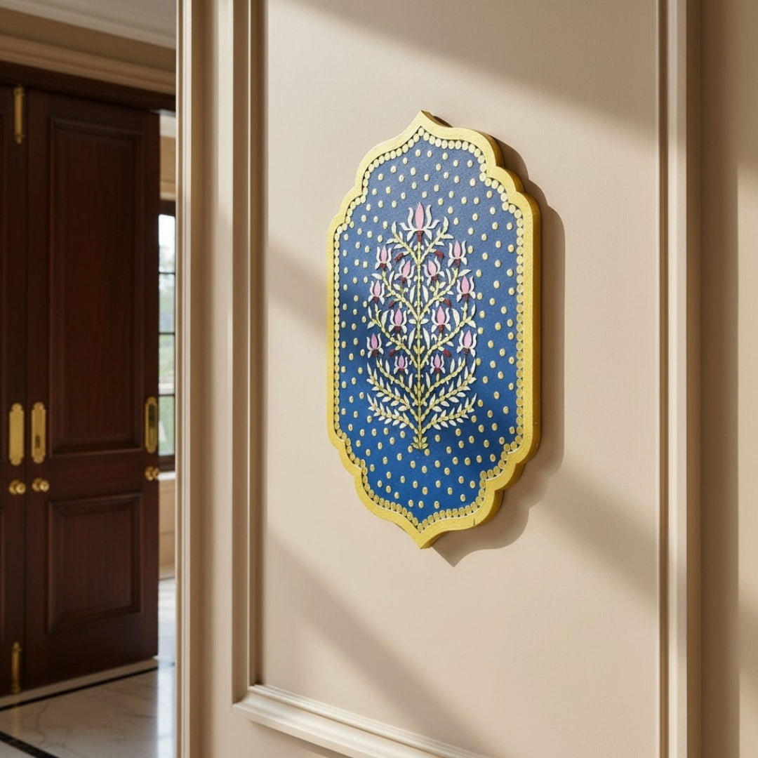Handcrafted Royal Blue Floral Wall Art | Indian Wall Decor Modern