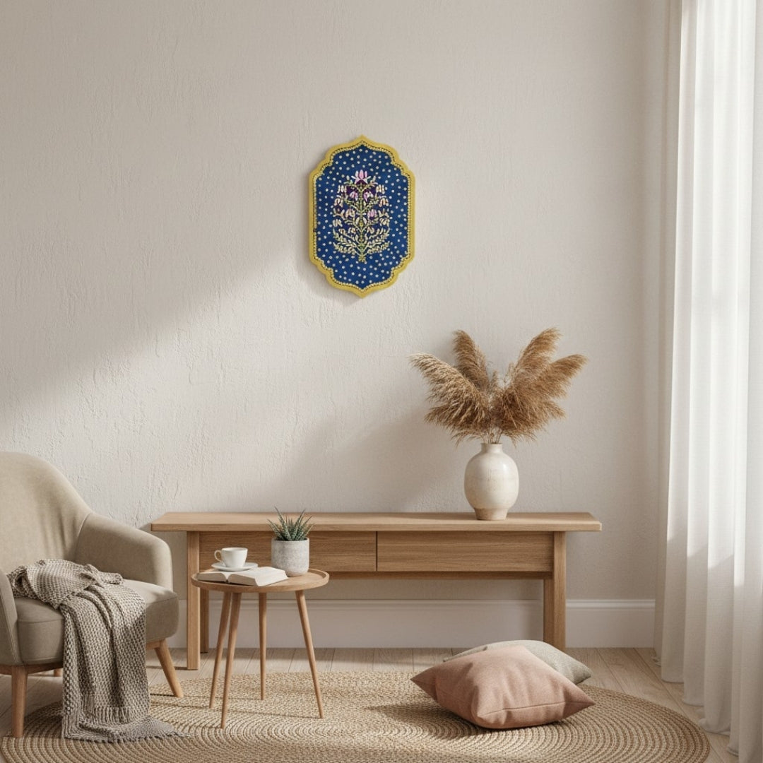 Handcrafted Royal Blue Floral Wall Art | Indian Wall Decor Modern