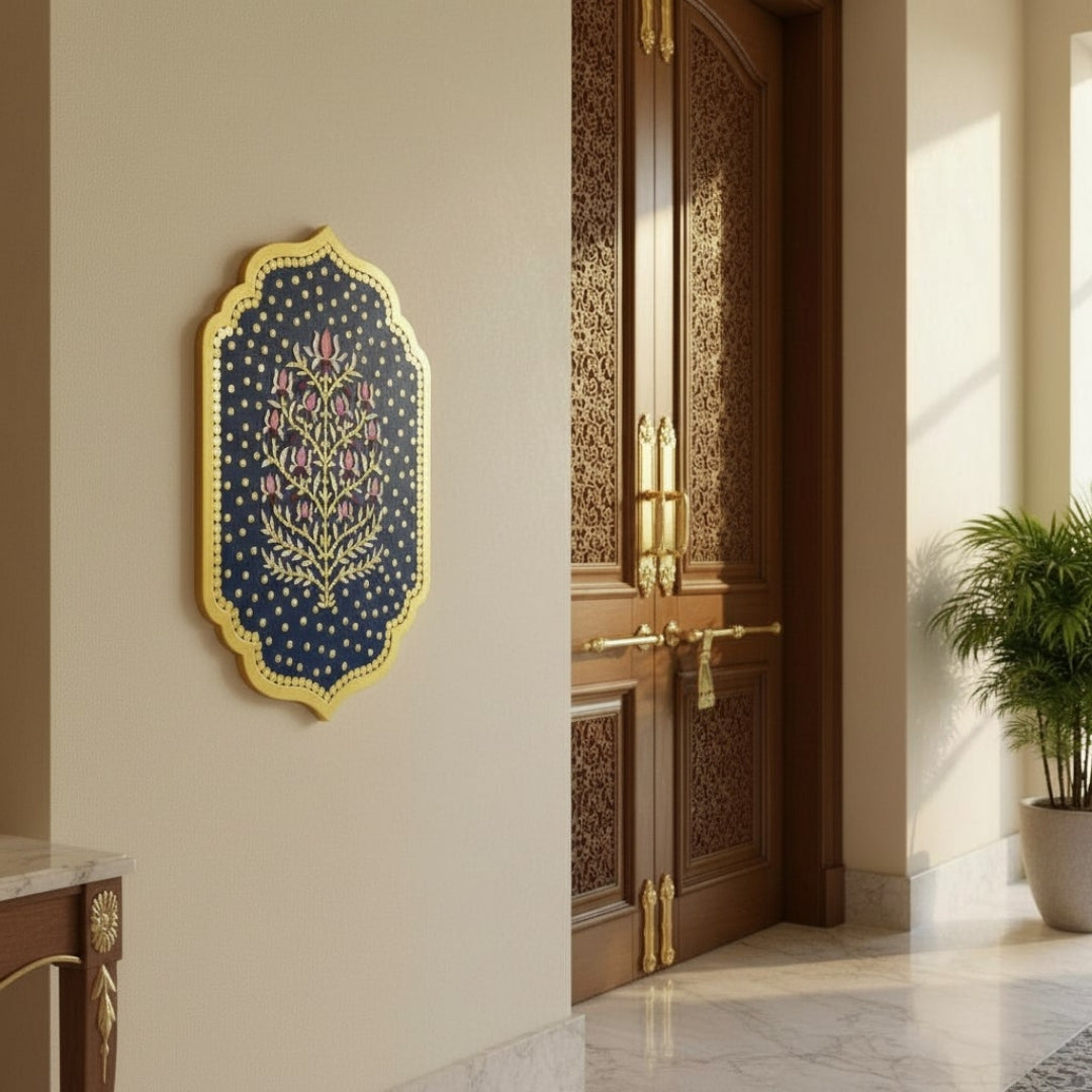 Handcrafted Royal Blue Floral Wall Art | Indian Wall Decor Modern