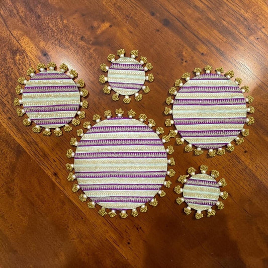 Luxury Purple & Gold Decorative MDF Platter Set for Pooja, Wedding & Festive Home Decor | Set of 5
