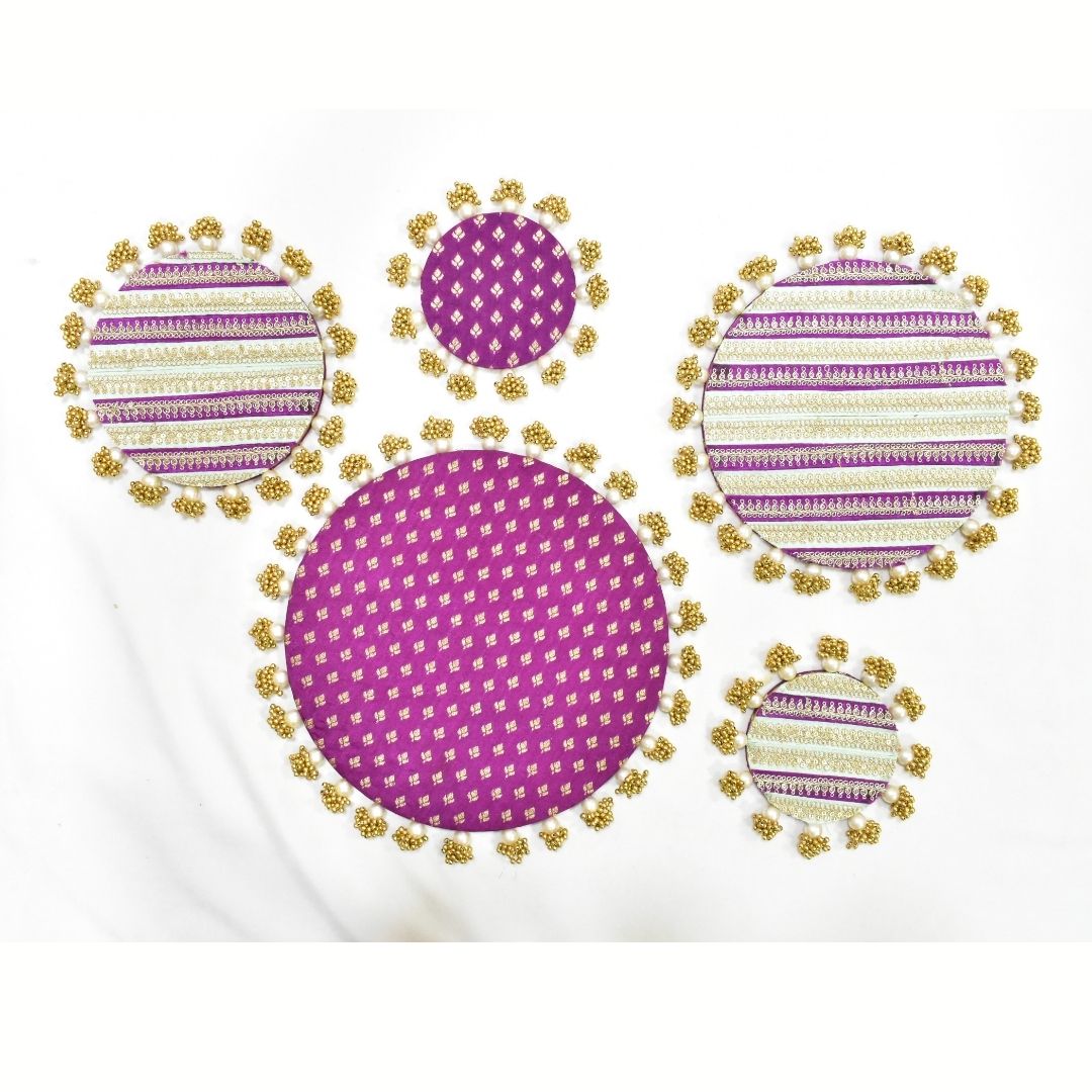Luxury Purple & Gold Decorative MDF Platter Set for Pooja, Wedding & Festive Home Decor | Set of 5