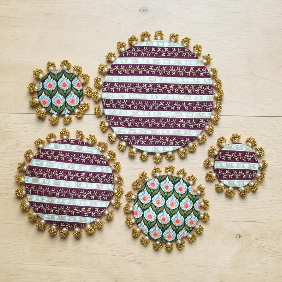Luxury Handcrafted Decorative Platter Set for Pooja, Weddings & Festive Home Decor | Set of 5 MDF Trays