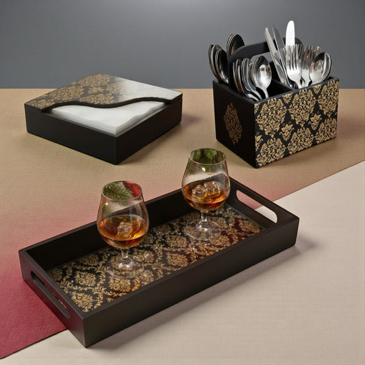 Luxury Floral Tableware Set of Serving Tray, Cutlery and Napkin Holder