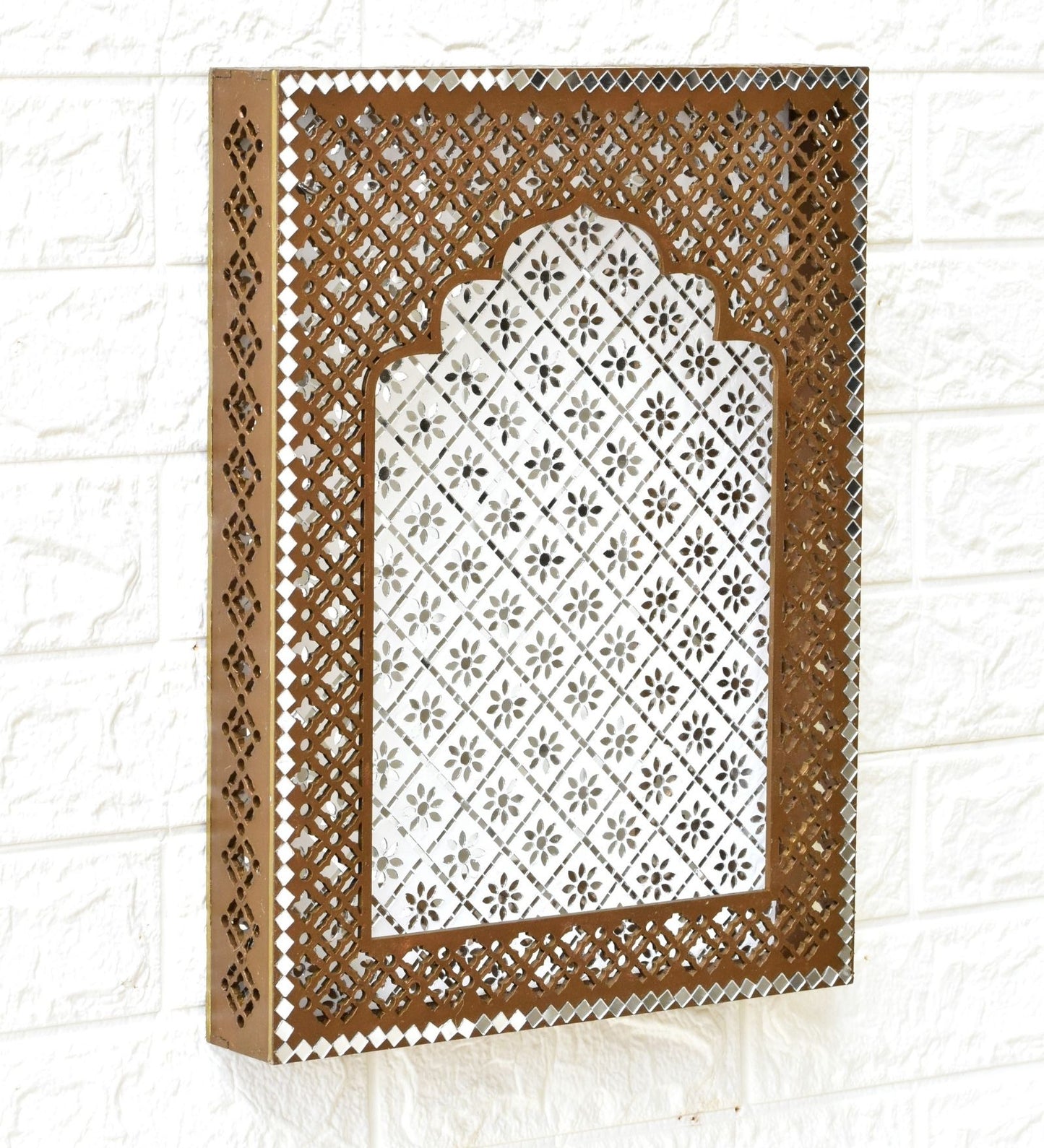 Handcrafted Brown Jharokha with Mirror Work – Traditional Wall Decor for Timeless Elegance