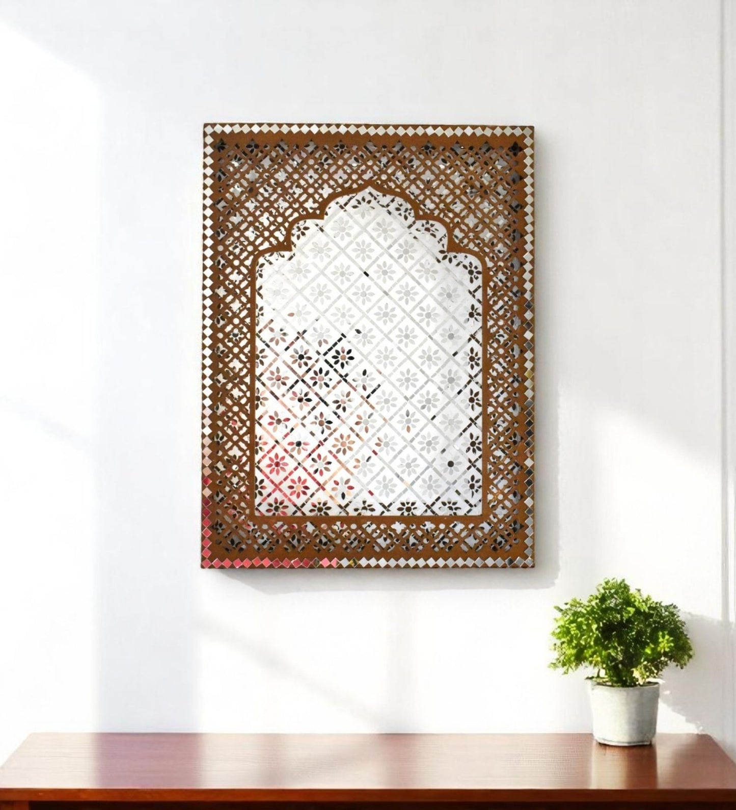 Handcrafted Brown Jharokha with Mirror Work – Traditional Wall Decor for Timeless Elegance