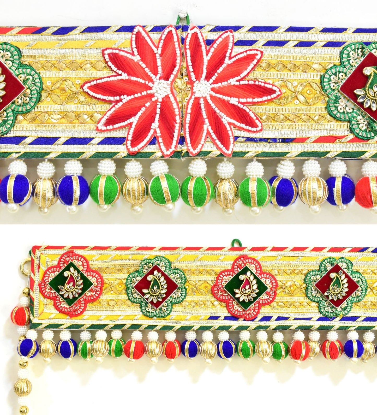 Handcrafted Golden Festive Bloom Toran – Auspicious Floral Door Hanging for Festive Home Decor