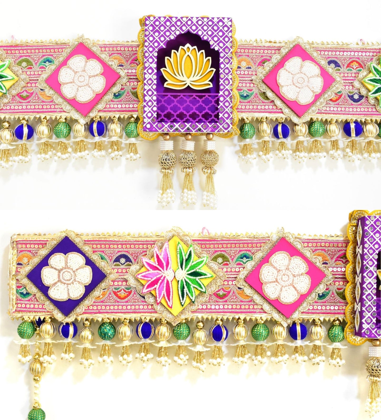Royal Lotus Embroidered Door Toran - Auspicious Floral Door Hanging for Festive Home Decor