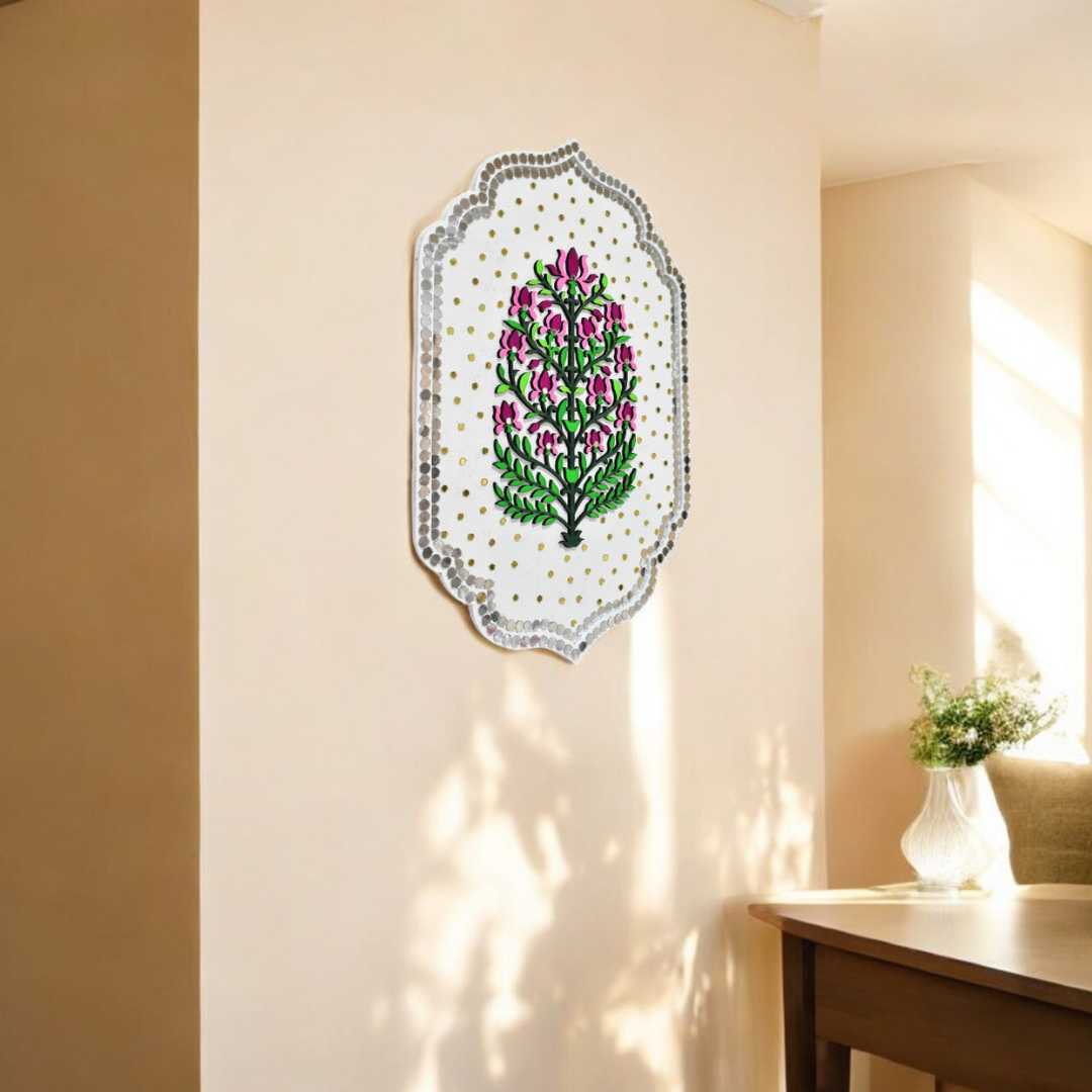 Handcrafted White Floral Wall Art – Ethnic Indian Wall Decor (Single)