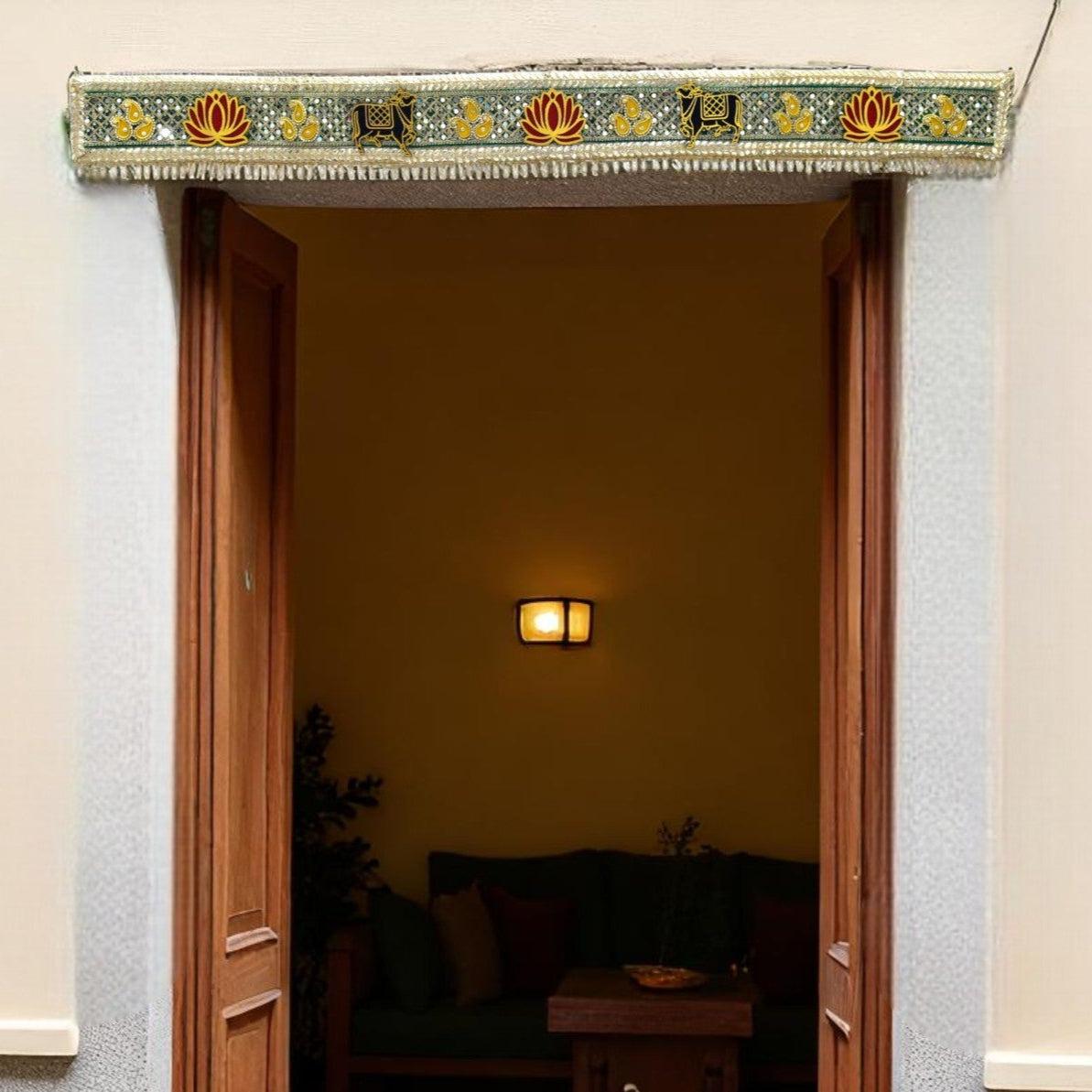 Handcrafted lotus and cw toran