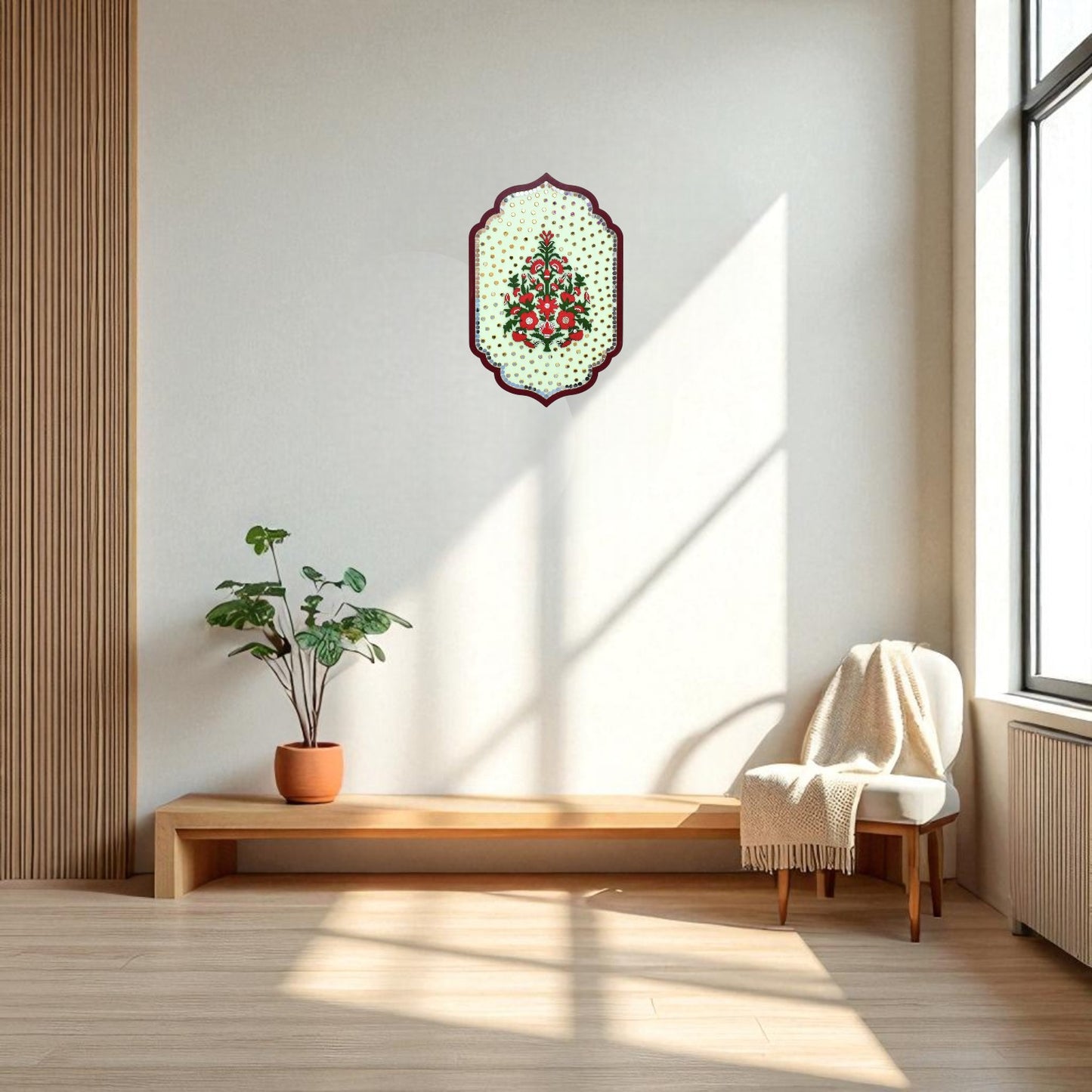 Handcrafted Pastel Green Floral Wall Art – Traditional Indian Design (Single)