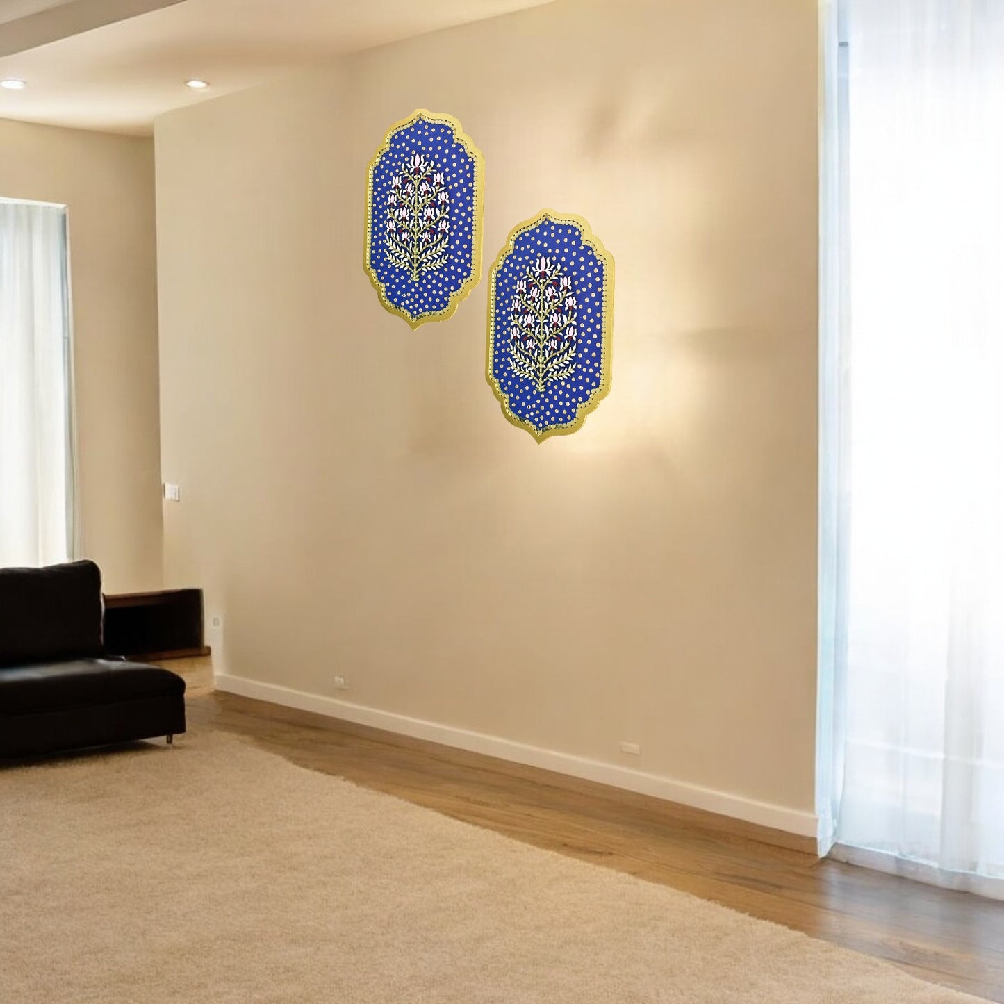 Handcrafted Blue Floral Wall Art – Traditional Indian Design (Set of 2)