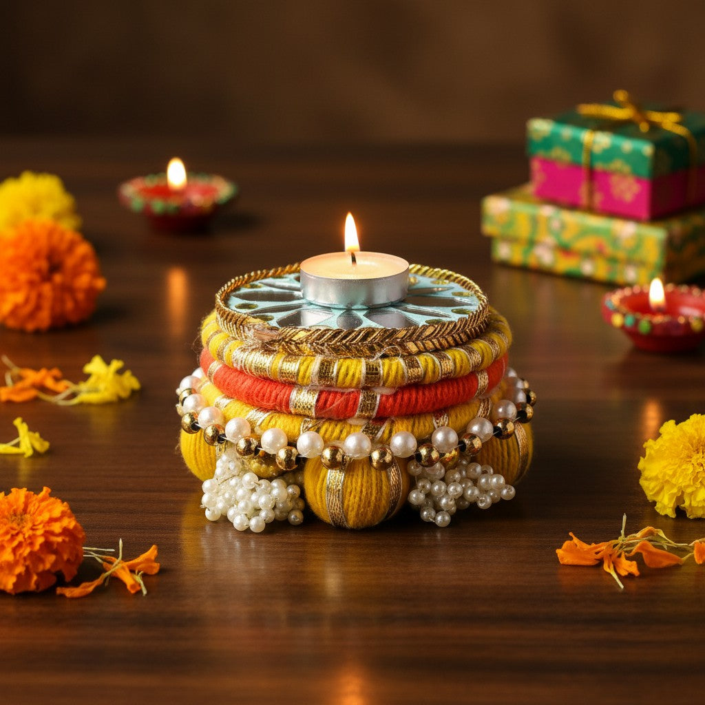 Handcrafted Dev Aasan Tea Light Holder – Ethnic Pooja & Festive Decor