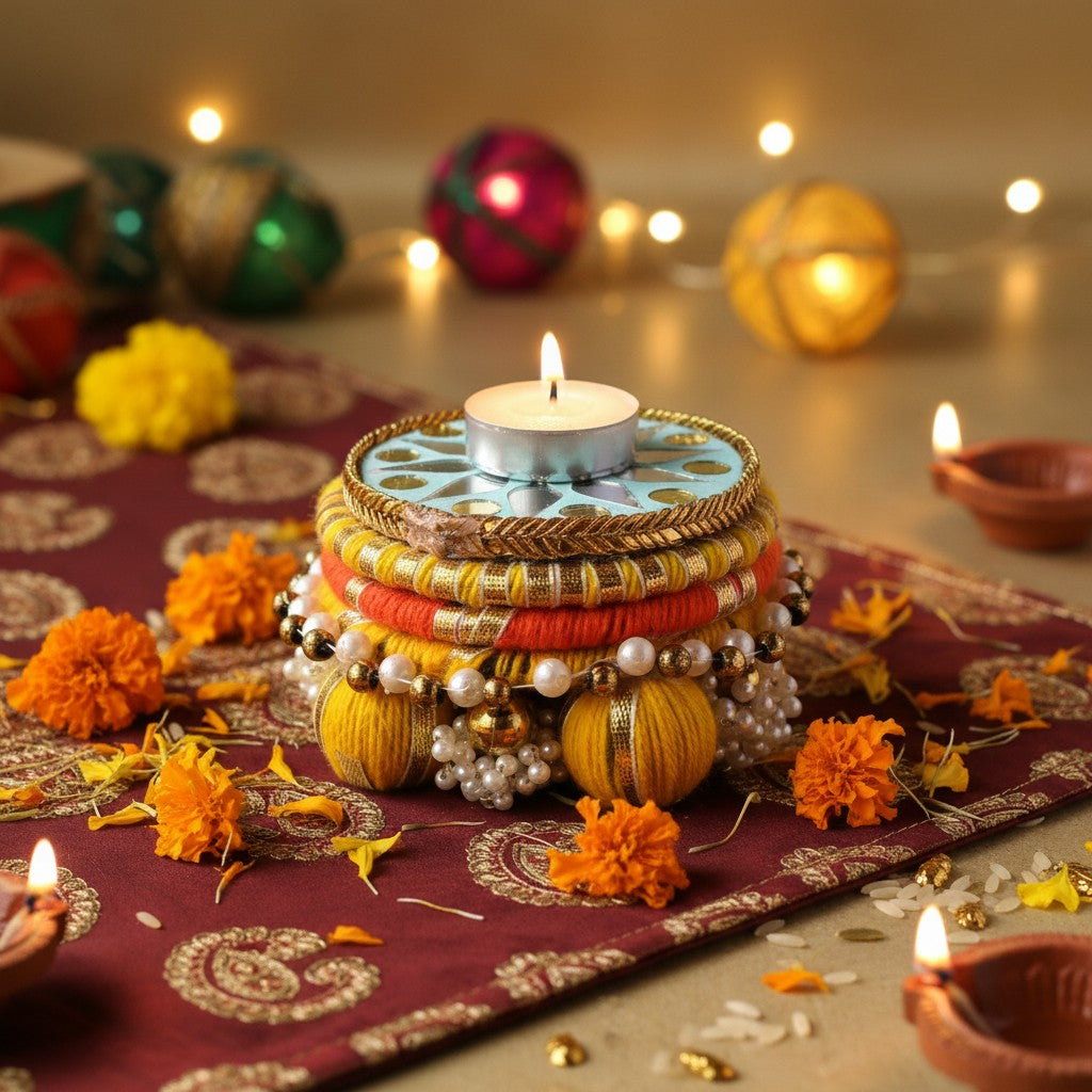 Indian Ethnic Dev Aasan & Chowki | Artisanal Idol Stand | Tea-Light Holder