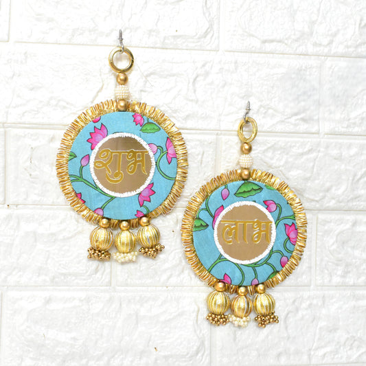 Colorful Shubh Labh with floral designs and gold accents