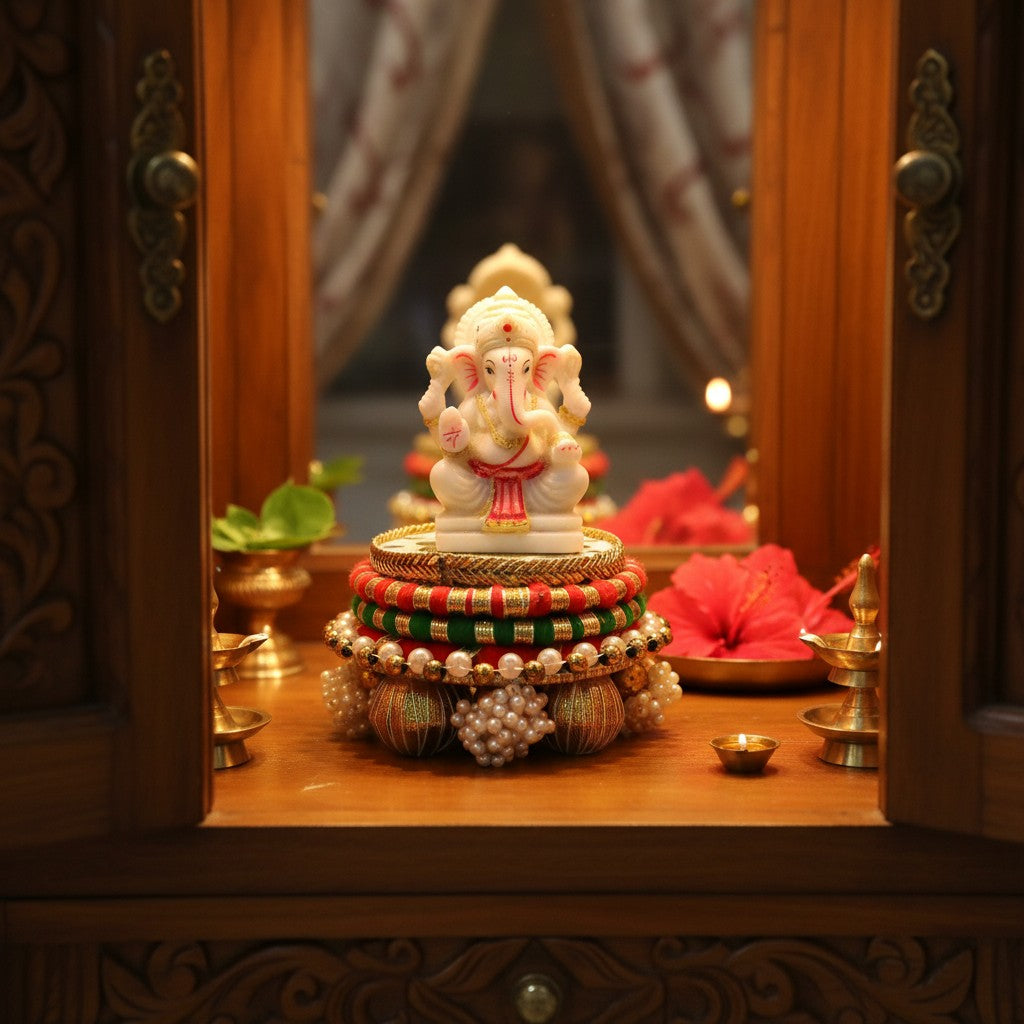 Handmade Ethnic Dev Aasan Idol Stand | Artisanal Base for Deity Idols | Tea Light Holder
