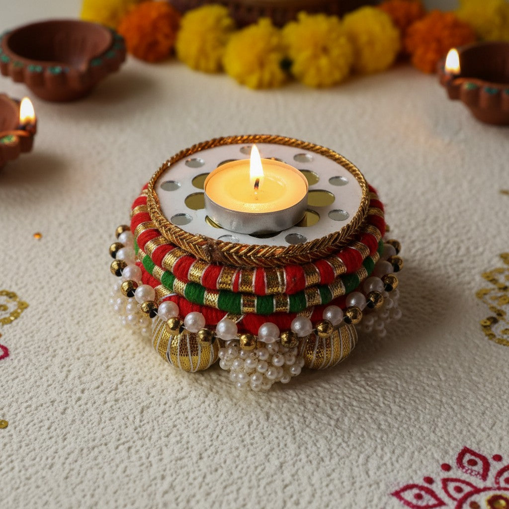 Handmade Ethnic Dev Aasan Idol Stand | Artisanal Base for Deity Idols | Tea Light Holder