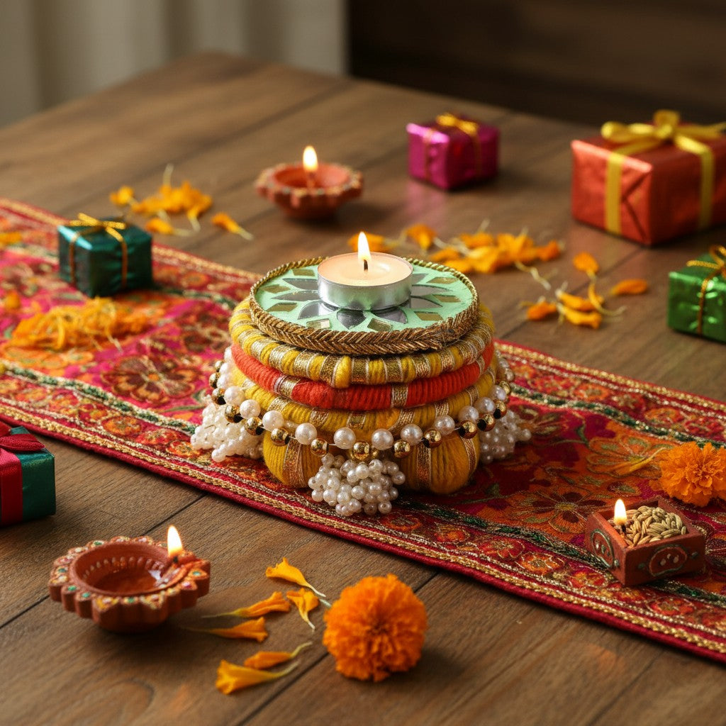 Handmade Ethnic Dev Aasan Idol Stand | Artisanal Base for Deity Idols | Tea Light Holder