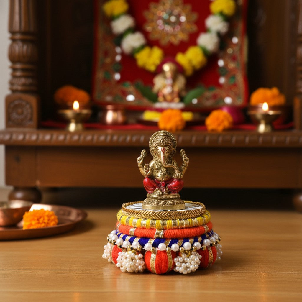 Handmade Chowki Aasan for Pooja Mandir | Traditional Indian Handicraft | Tea Light Holder