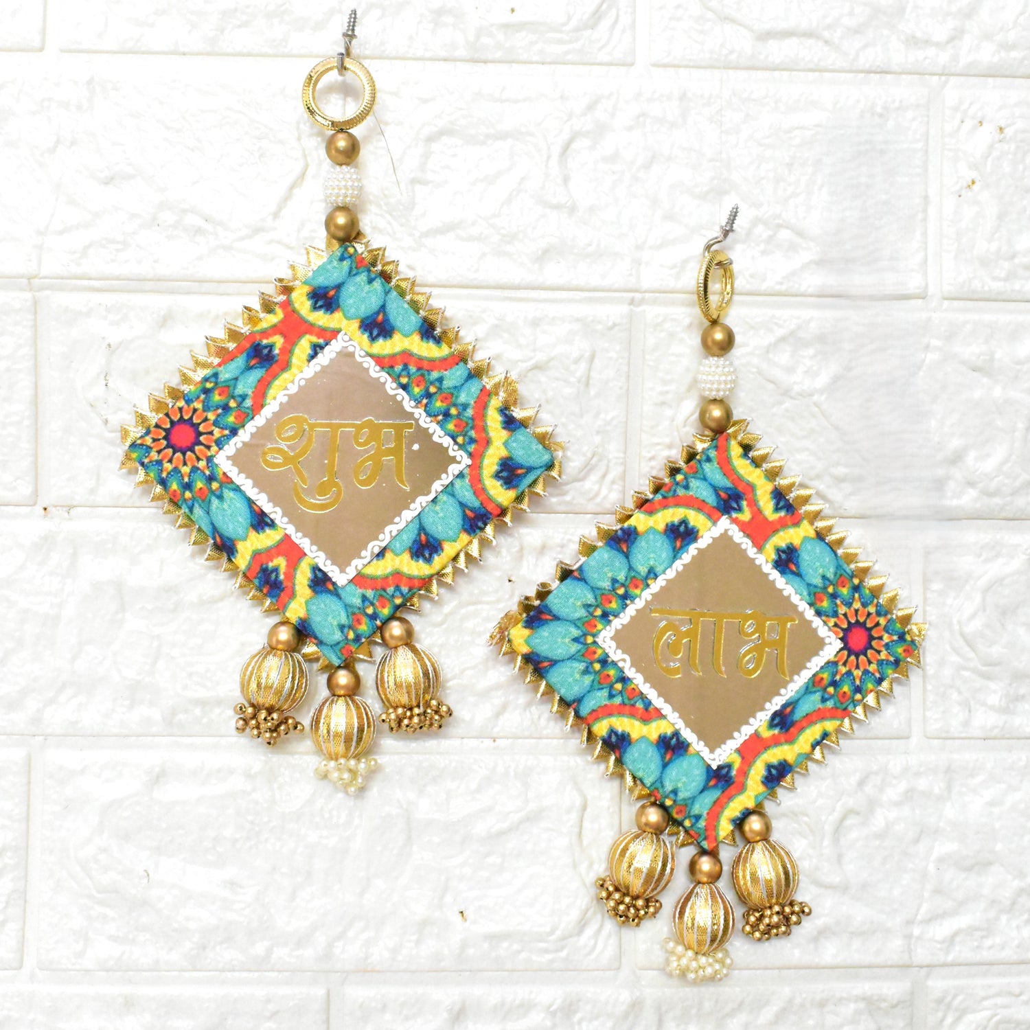 Colorful Shubh Labhs with geometric design