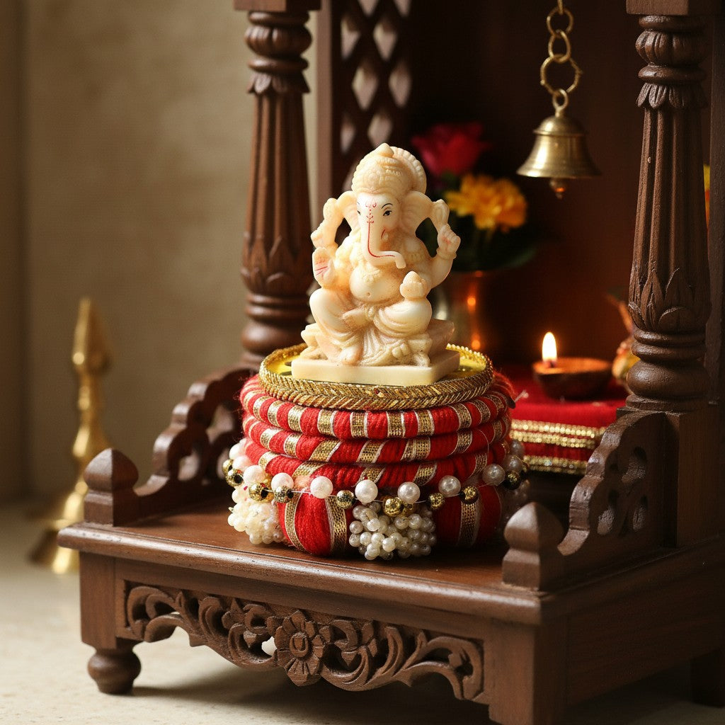 Handmade Ethnic Dev Aasan Idol Stand | Artisanal Base for Deity Idols | Tea Light Holder