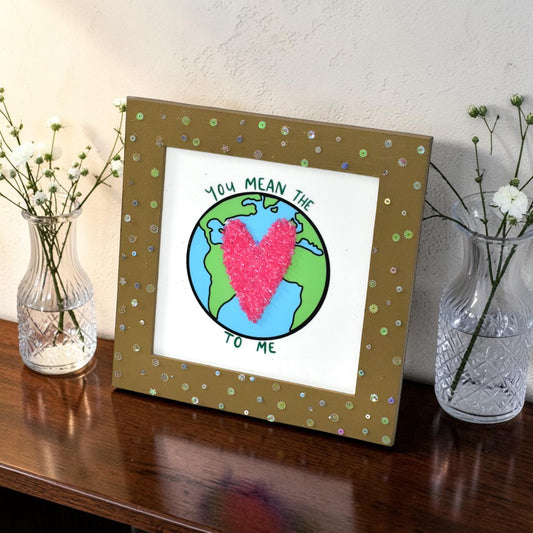 Romantic Photo Frame – “You Mean The World To Me” Gift | 8x8 Inch Handmade Love Frame for Couples