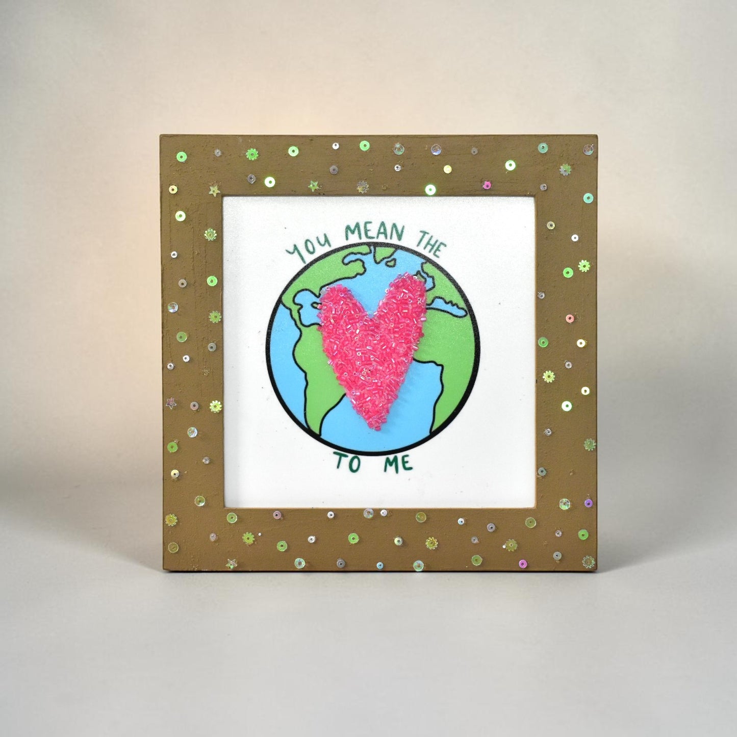 Romantic Photo Frame – “You Mean The World To Me” Gift | 8x8 Inch Handmade Love Frame for Couples