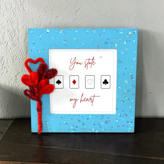 Romantic Photo Frame – “You Stole My Heart” Playing Cards Design | 8x8 Inch Cute Love Gift for Couples
