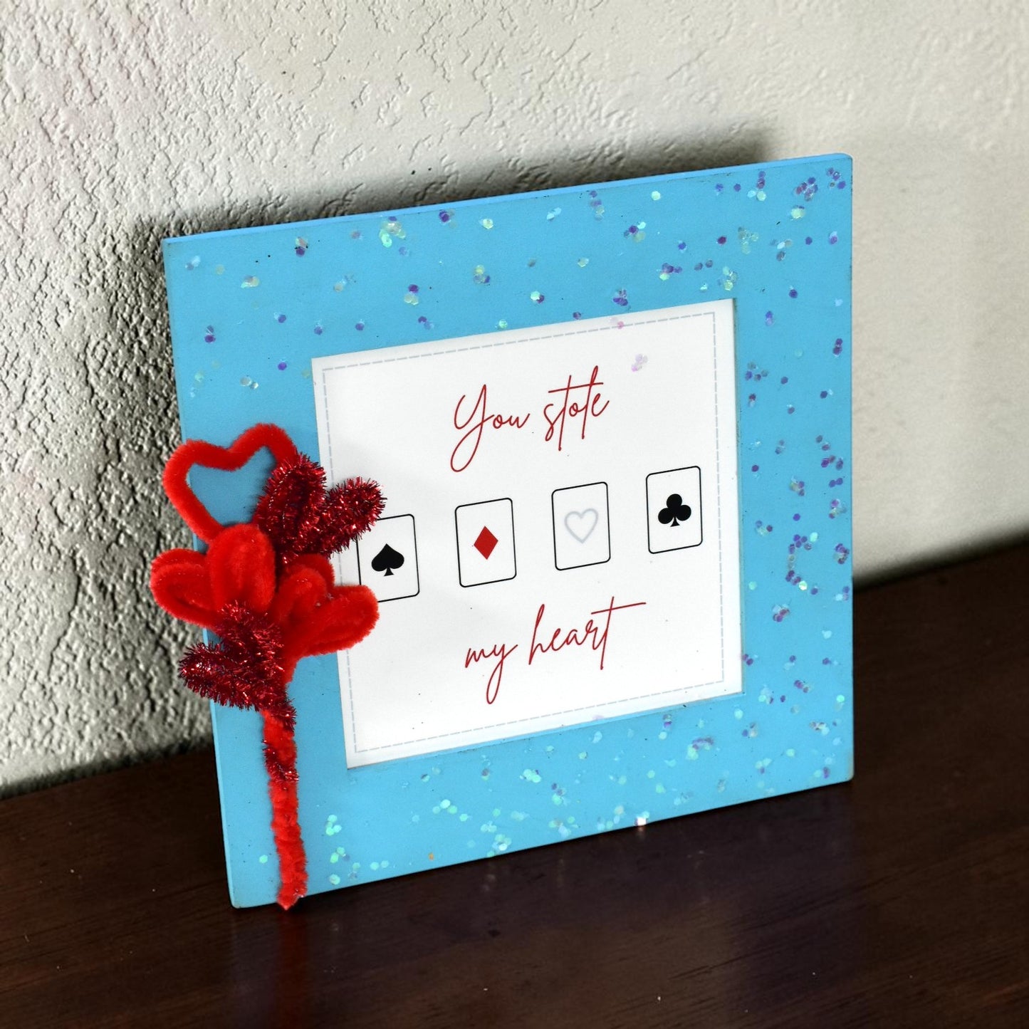 Romantic Photo Frame – “You Stole My Heart” Playing Cards Design | 8x8 Inch Cute Love Gift for Couples