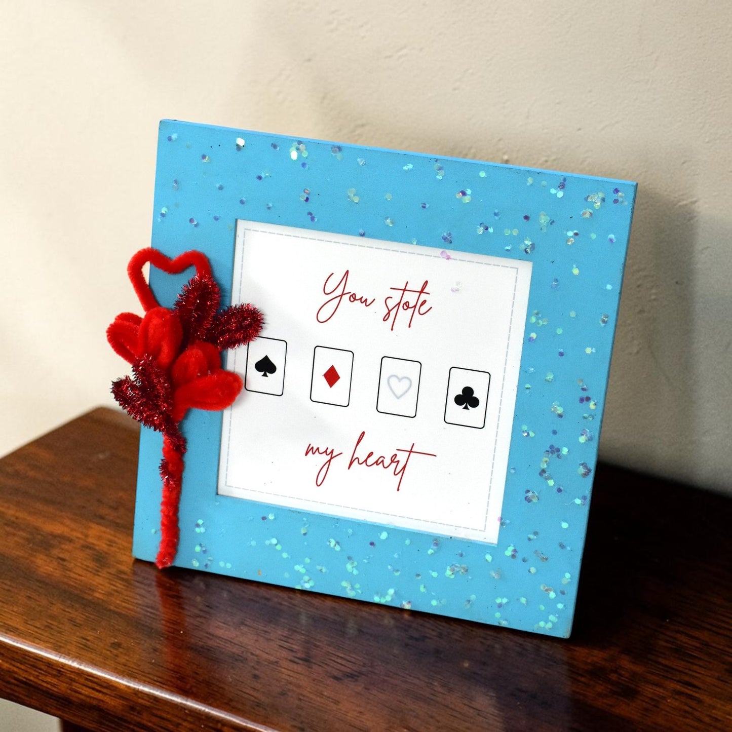 Romantic Photo Frame – “You Stole My Heart” Playing Cards Design | 8x8 Inch Cute Love Gift for Couples