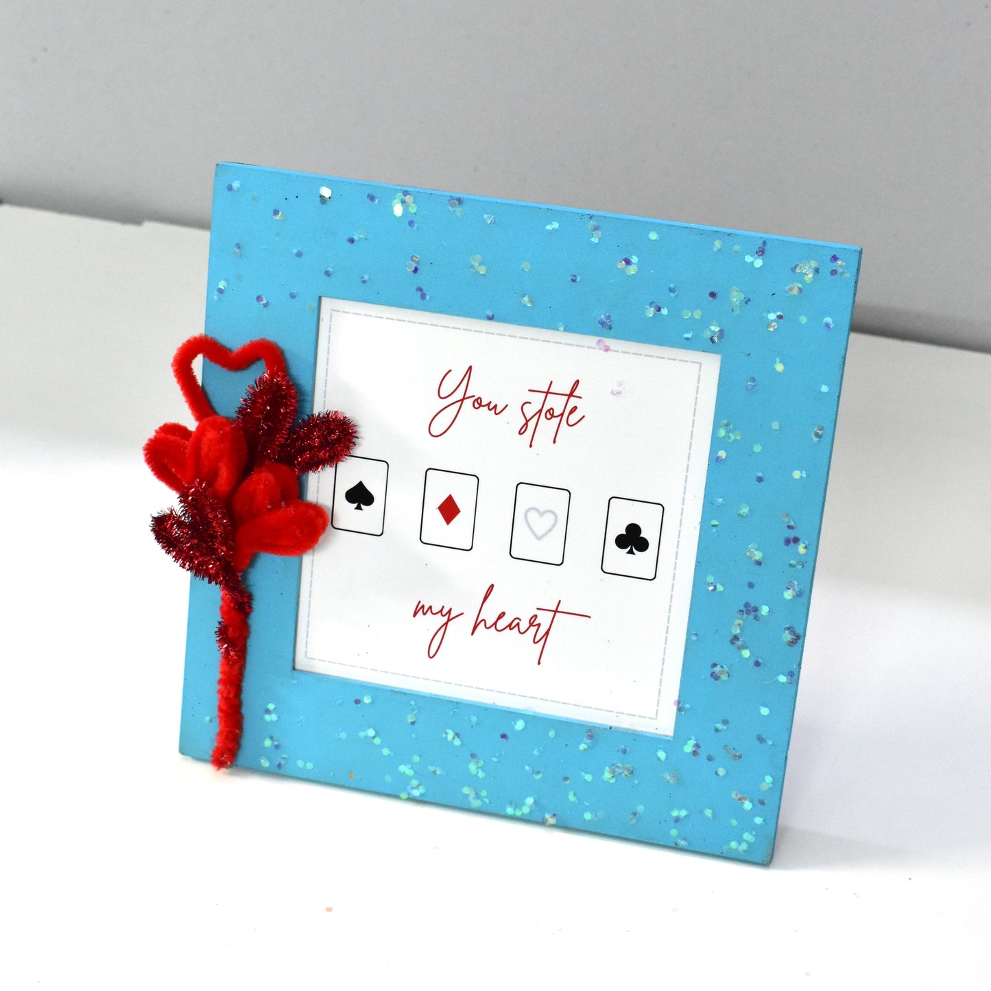 Romantic Photo Frame – “You Stole My Heart” Playing Cards Design | 8x8 Inch Cute Love Gift for Couples