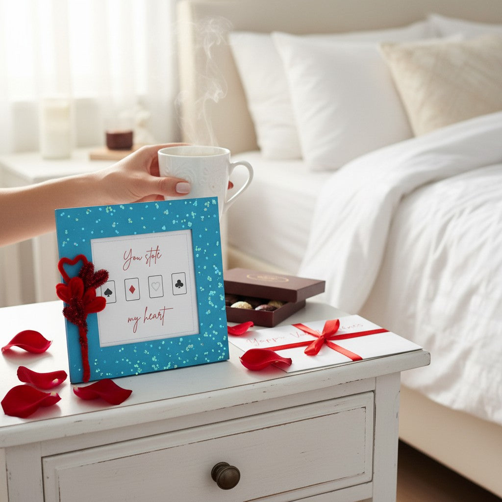 Romantic Photo Frame – “You Stole My Heart” Playing Cards Design | 8x8 Inch Cute Love Gift for Couples