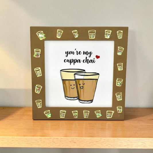 Cute Couple Photo Frame – “You’re My Cuppa Chai” Love Frame | 8x8 Inch Romantic Gift for Boyfriend Girlfriend