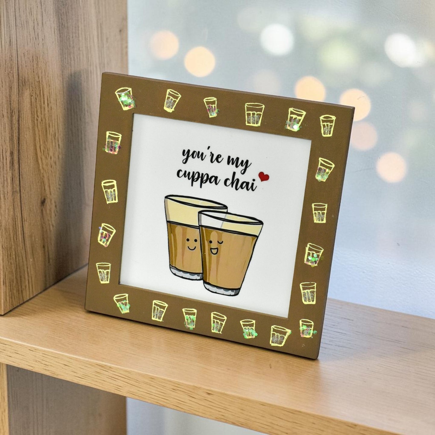 Cute Couple Photo Frame – “You’re My Cuppa Chai” Love Frame | 8x8 Inch Romantic Gift for Boyfriend Girlfriend