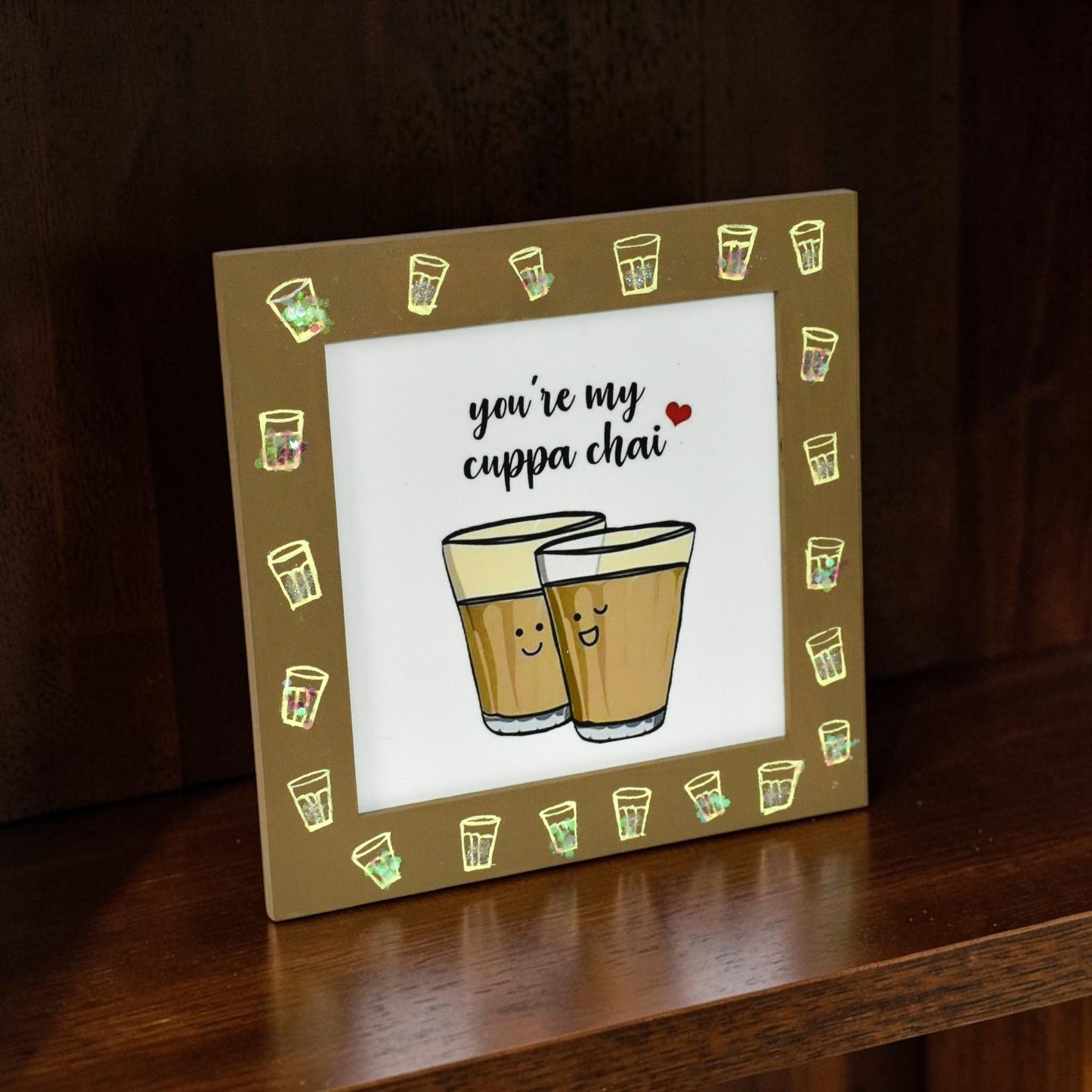 Cute Couple Photo Frame – “You’re My Cuppa Chai” Love Frame | 8x8 Inch Romantic Gift for Boyfriend Girlfriend