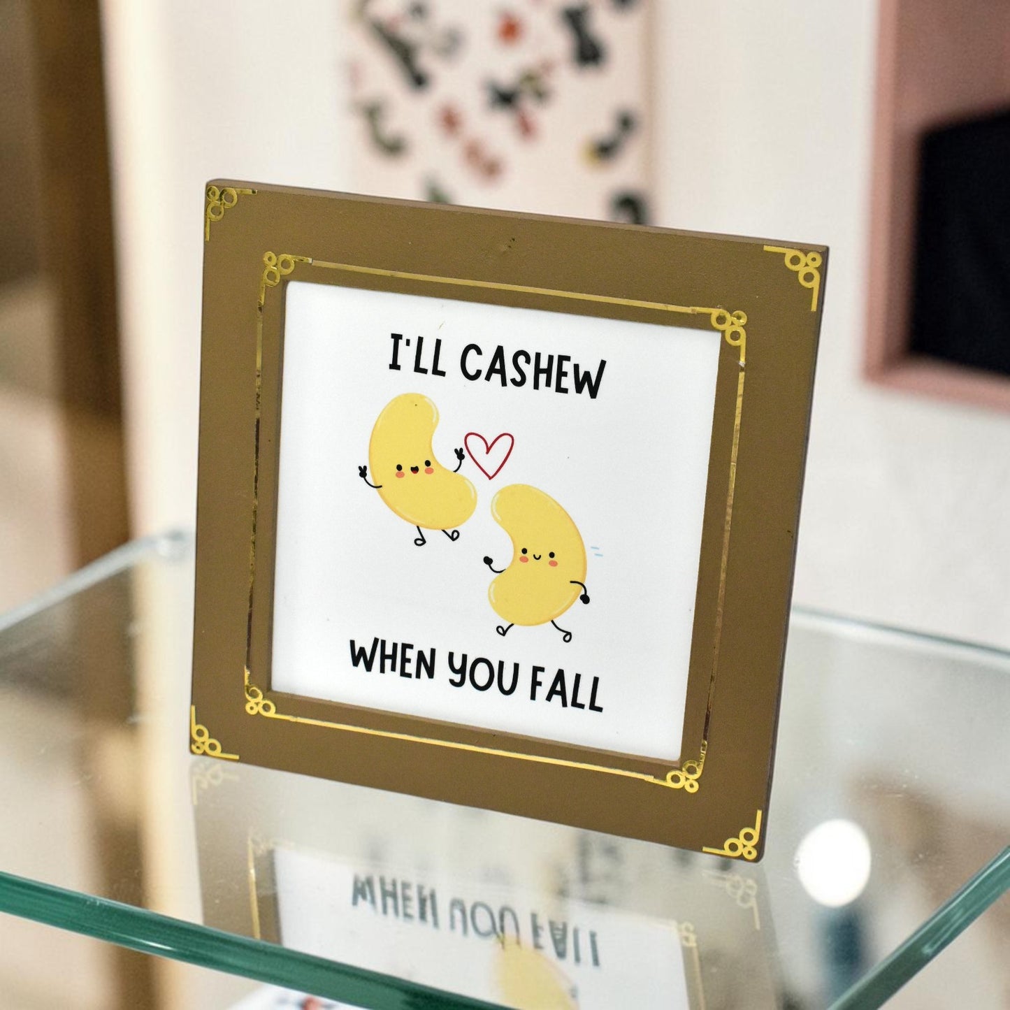 “I’ll Cashew When You Fall” Photo Frame – Funny Love Gift | Cute Couple Frame 8 Inch
