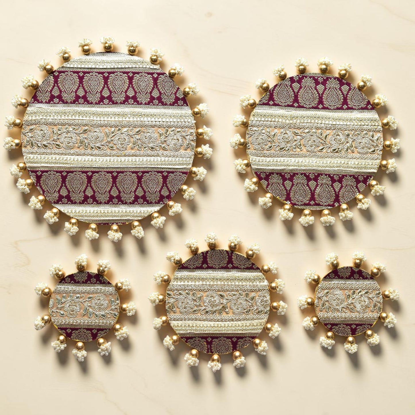 Luxury Handcrafted Decorative Platter Set for Pooja, Weddings & Festive Home Decor | Set of 5 MDF Trays
