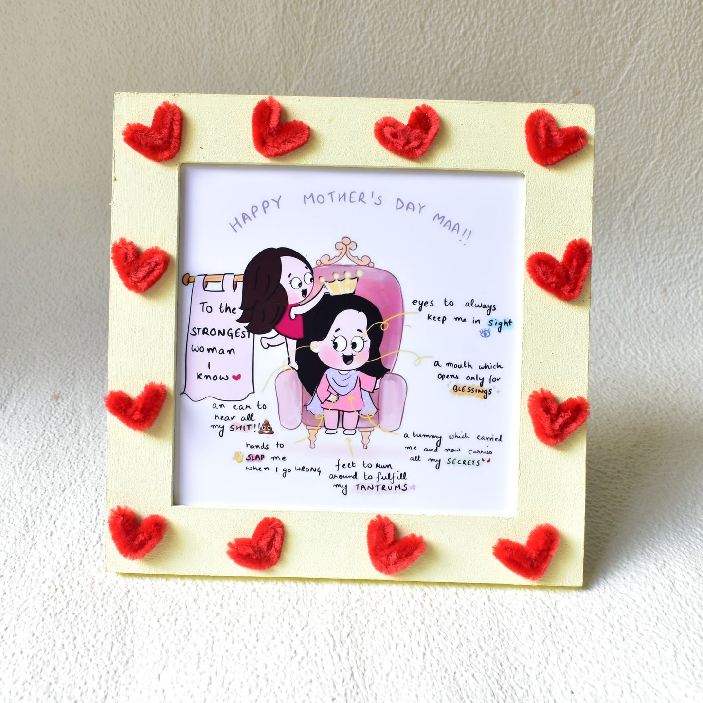 Handcraft Red Flowers Bouquet & Happy Mother's Day Maa Message Frame Hamper | Mother's Day Gift | Miraayaa