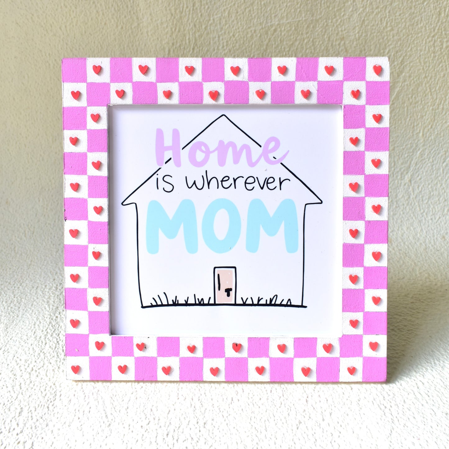 Handcraft Pink Flower Bouquet & Home is where ever Mom Is Message Frame Hamper | Mother's Day Gift | Miraayaa