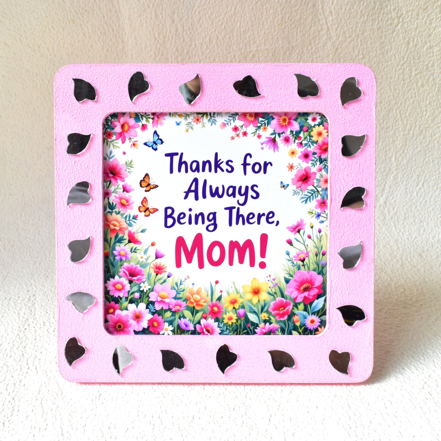 Handcraft Tulip Bouquet & Thanks for always being there, Mom Message Frame Hamper | Mother's Day Gift | Miraayaa
