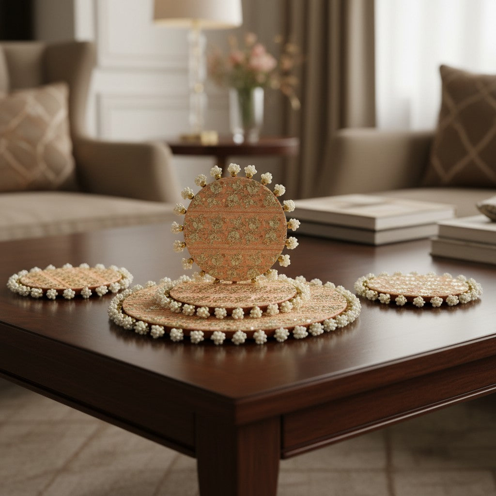 Luxury Decorative MDF Platter Set for Pooja, Wedding & Festive Home Decor | Set of 5