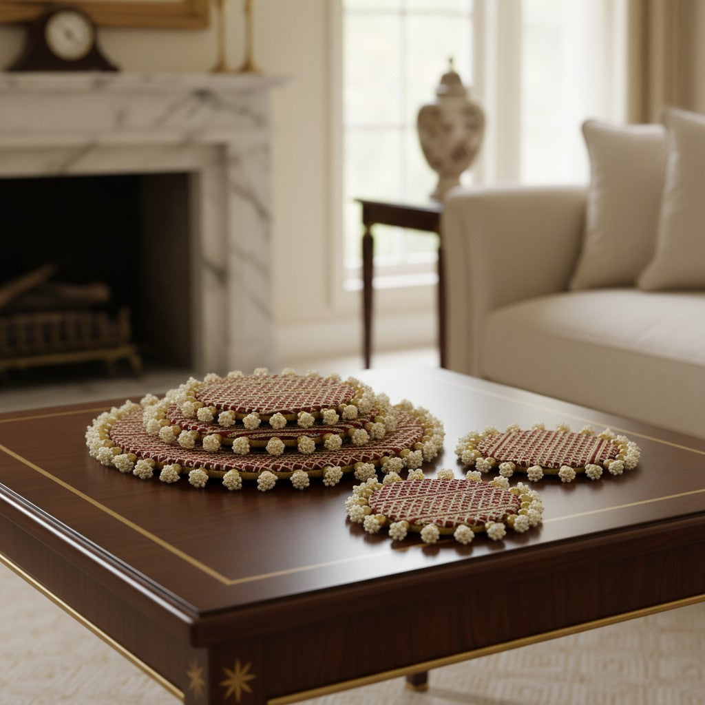 Luxury Handcrafted Decorative Platter Set for Pooja, Weddings & Festive Home Decor | Set of 5 MDF Trays