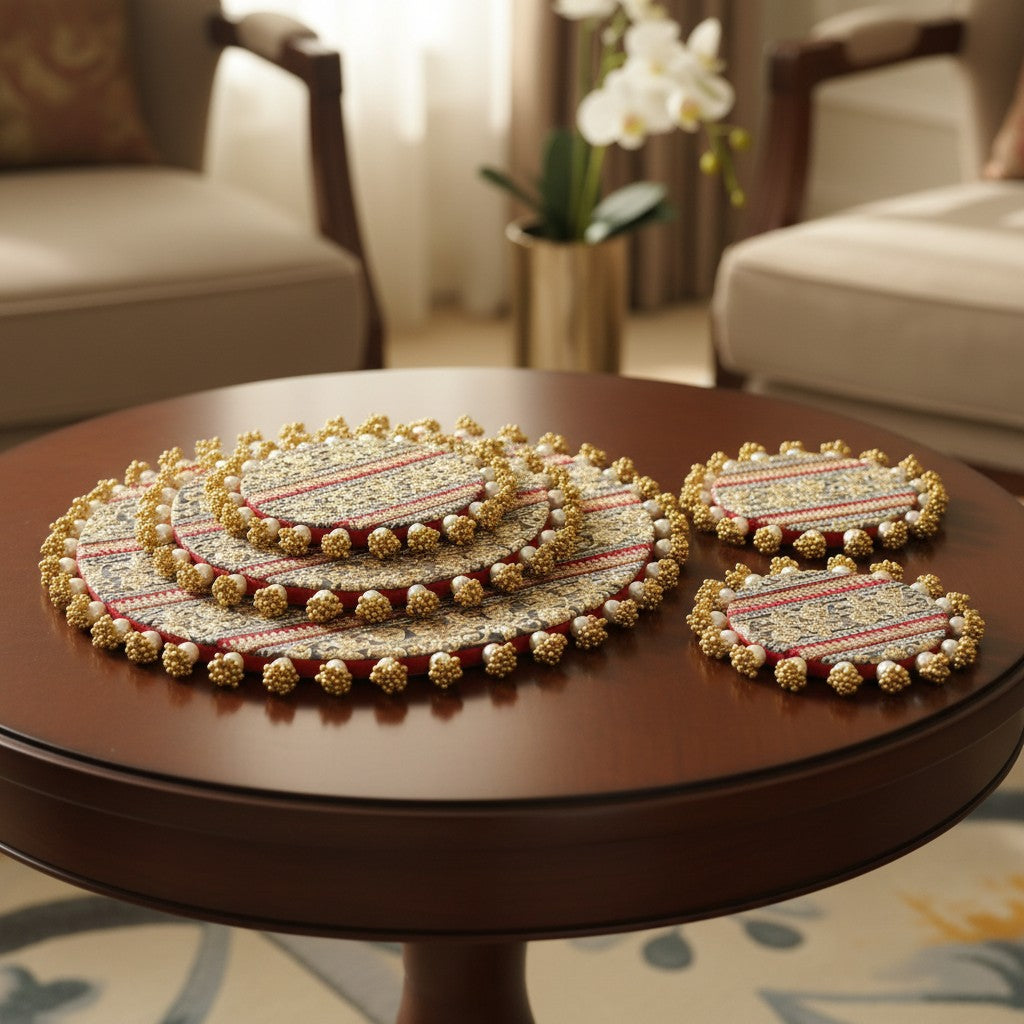 Luxury Decorative MDF Platter Set for Pooja, Wedding & Festive Home Decor | Set of 5