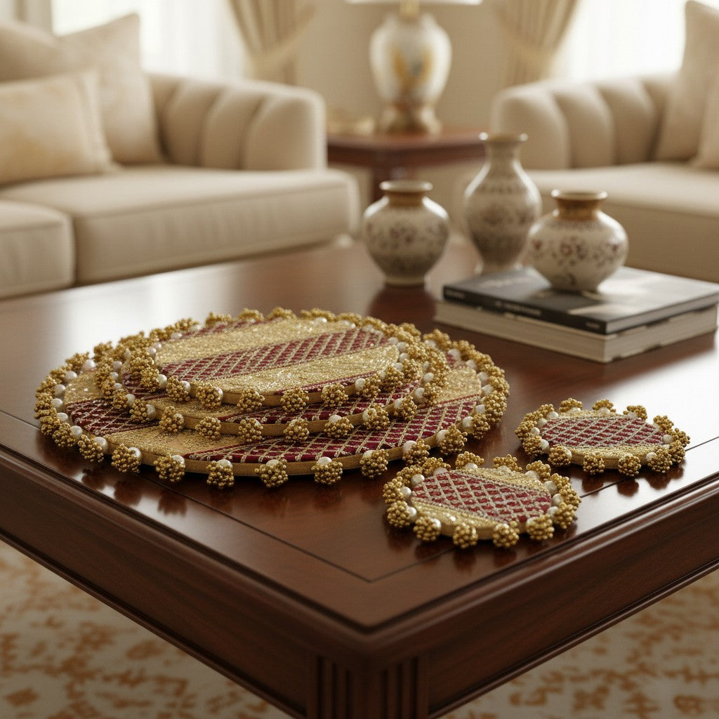Luxury Handcrafted Decorative Platter Set for Pooja, Weddings & Festive Home Decor | Set of 5 MDF Trays