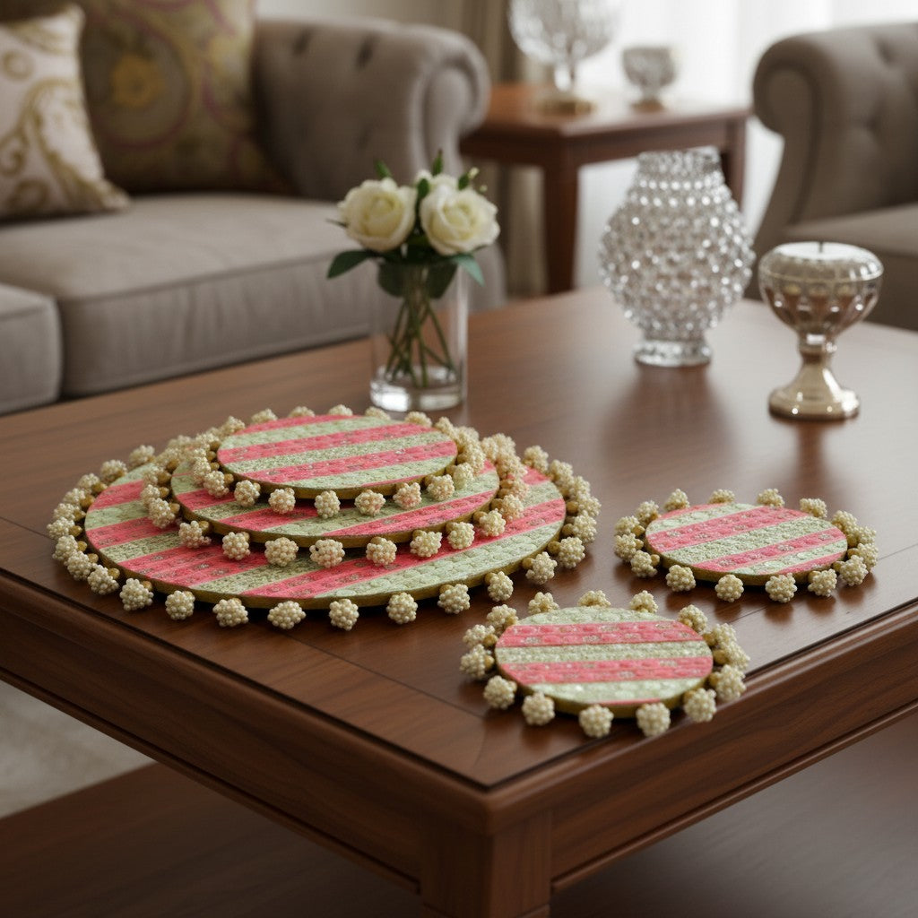Luxury Handcrafted Decorative Platter Set for Pooja, Weddings & Festive Home Decor | Set of 5 MDF Trays
