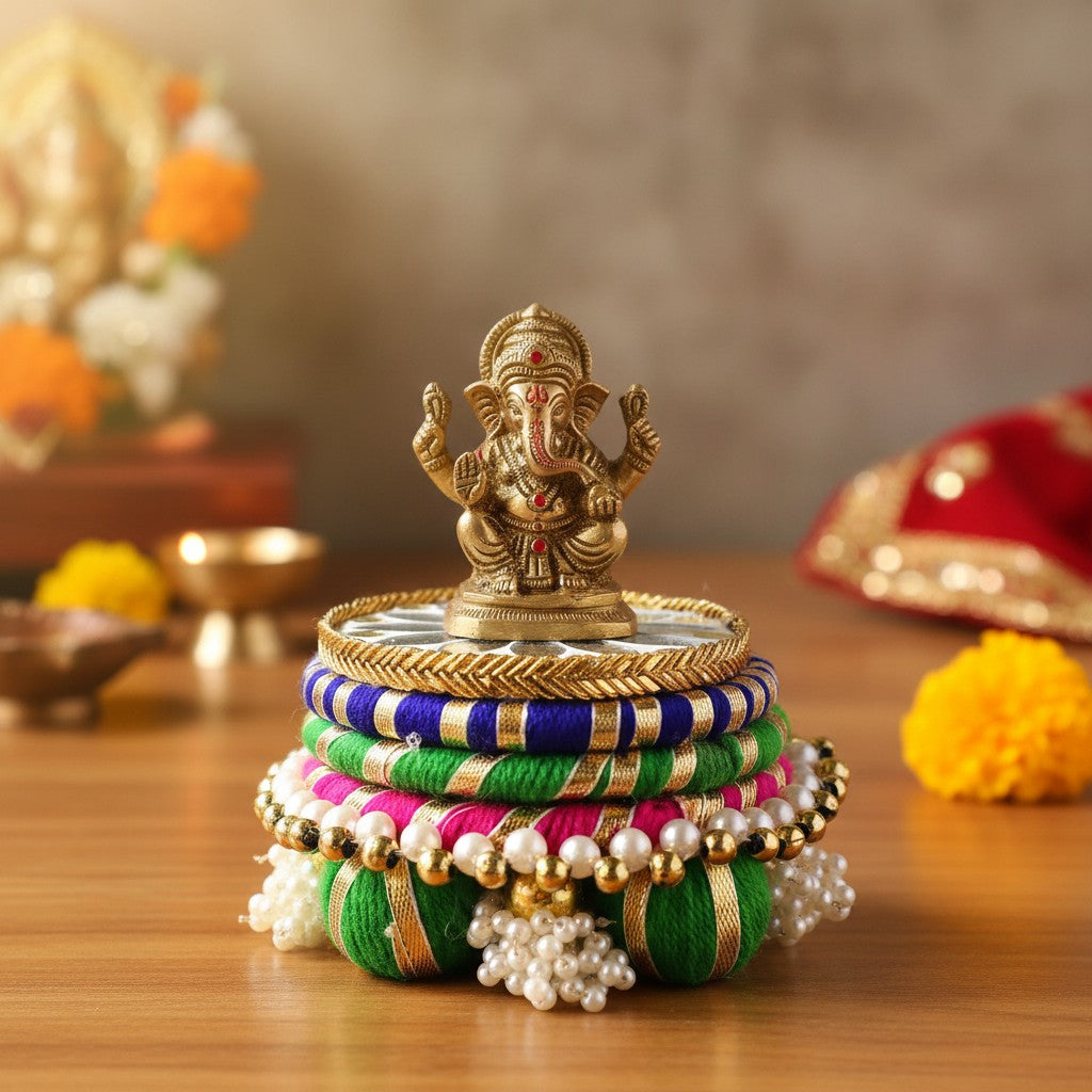 Circular Idol Stand and Tea Light Holder for Home Temple, Diwali Decor, Car Dashboard