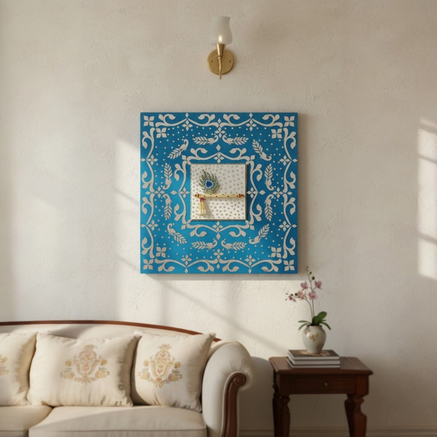 Front view of Krishna Wall Frame on living room wall