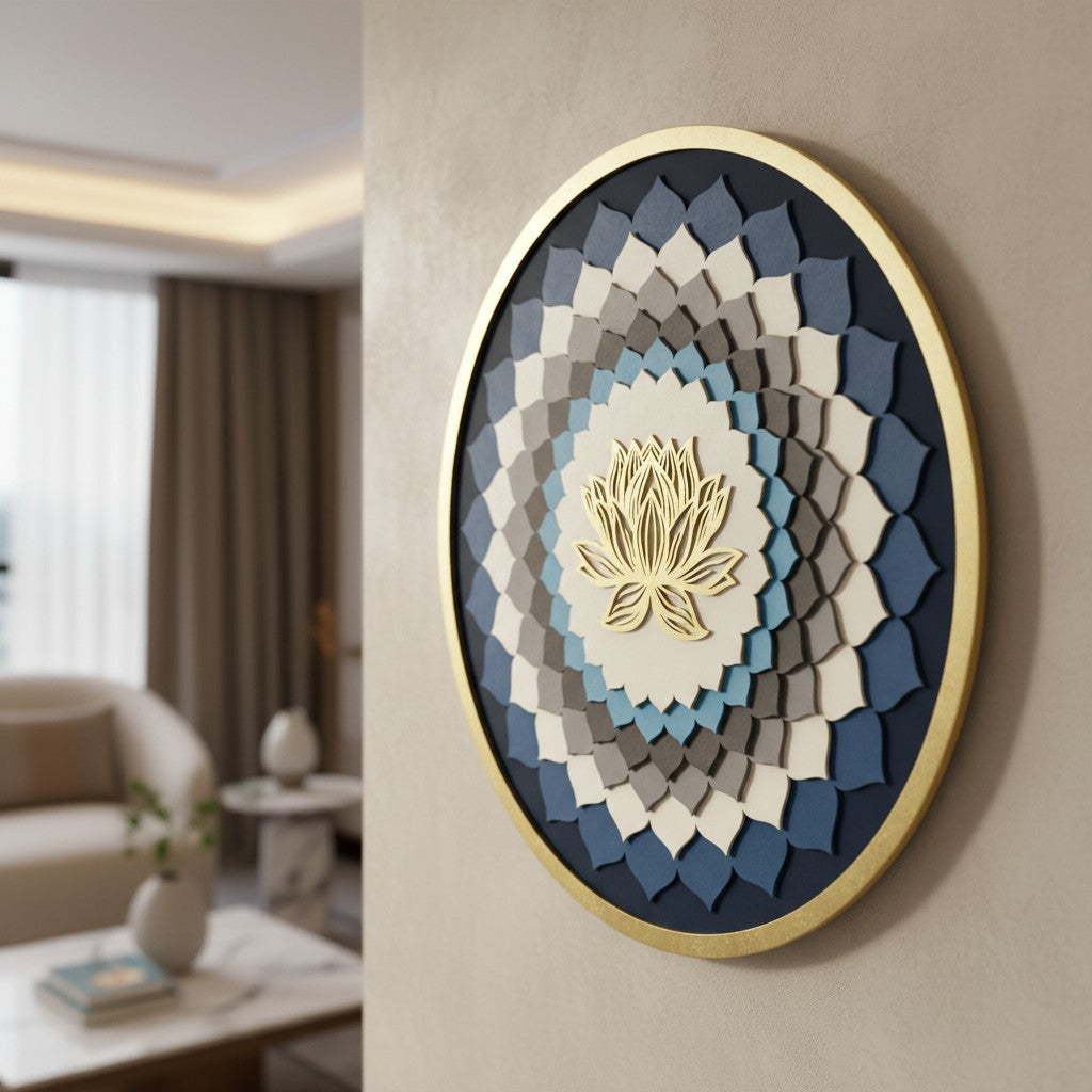 Lotus Mandala Wall Art – 18 Inch Round Colorful Luxury Home Decor