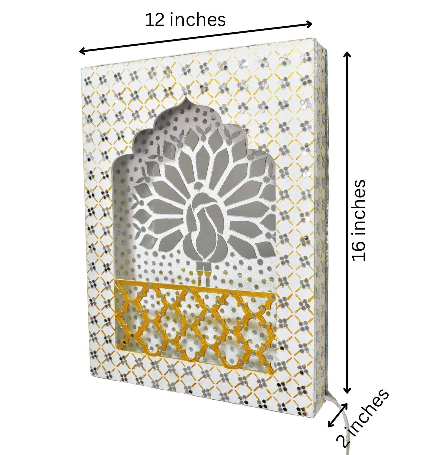Dimensions of Peacock wall art design on a white background